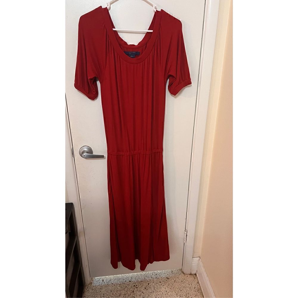 W BY WORTH DARK RED 100% RAYON POCKETED DRESS WOMENS SIZE SM